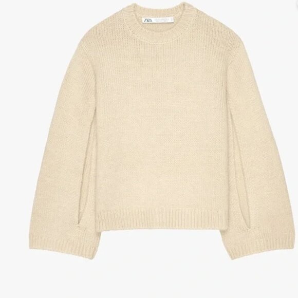 Zara Limited Edition Split Sleeve Wool Alpaca Sweater Ecru Ivory Knit Size XL - Picture 6 of 10